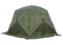 Палатка зимняя ЧУМ 3 (трехслойная, пиксель с выводом под трубу и навесом)