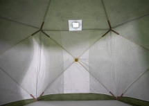 Палатка зимняя ЧУМ 2 (трехслойная, камыш с выводом под трубу и навесом)